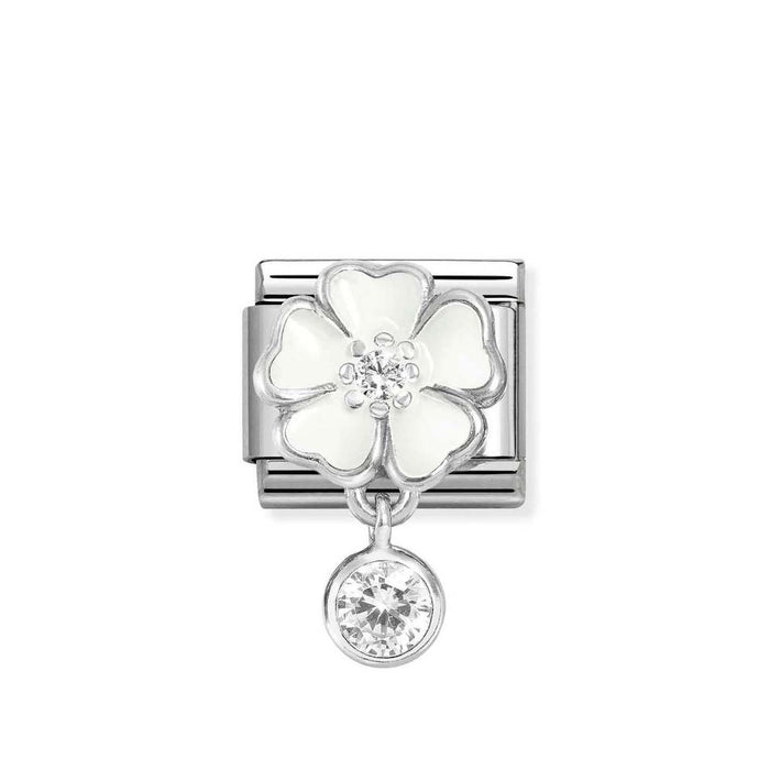 Nomination Classic Silver White Flower With Circle Drop Pendant Charm