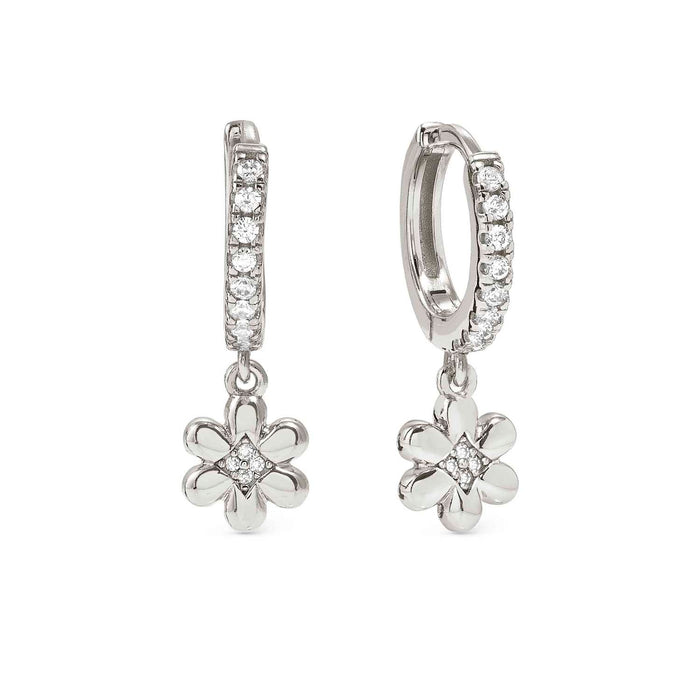 Nomination Petit Sparkle Flower With White Stone Silver Hoop Earrings