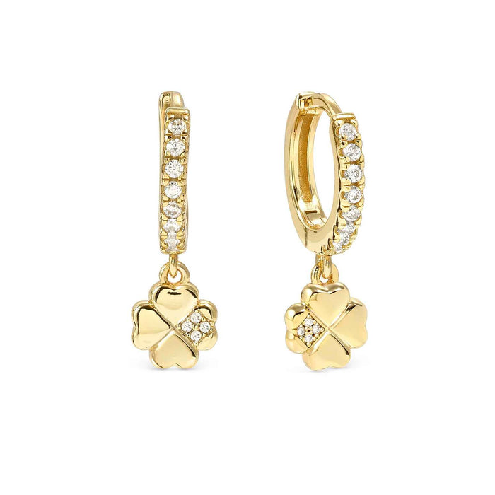 Nomination Petit Sparkle Four Leaf Clover With White Stone Gold Hoop Earrings