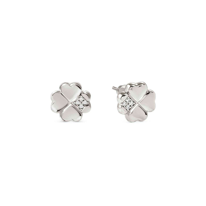 Nomination Petit Sparkle Four Leaf Clover With White Stone Silver Earrings
