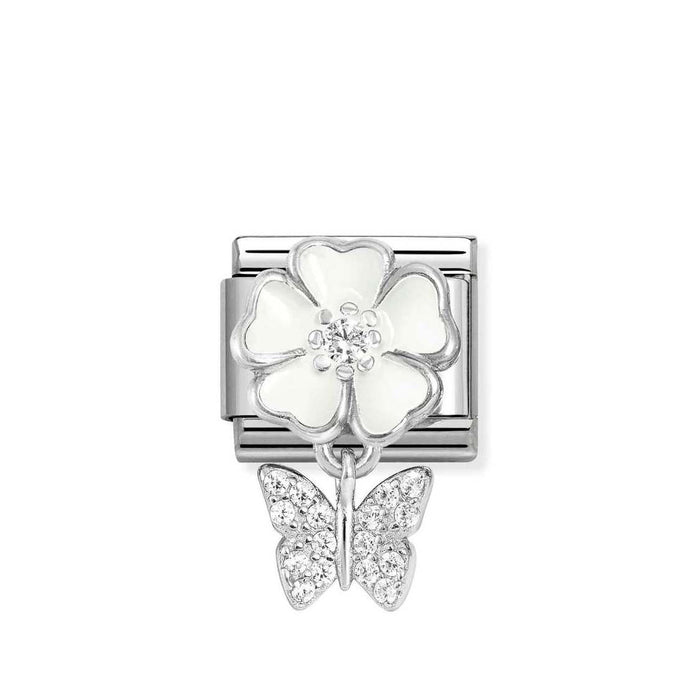 Nomination Classic Silver White Flower With Butterfly Drop Pendant Charm