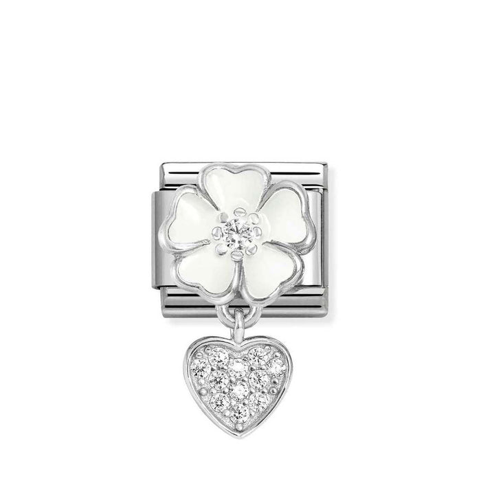 Nomination Classic Silver White Flower With Heart Drop Pendant Charm