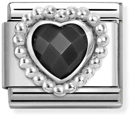 Nomination Classic Silver Beaded Heart Shaped Faceted Black Cubic Zirconia Charm