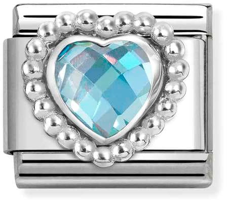 Nomination Classic Silver Beaded Heart Shaped Faceted Blue Cubic Zirconia Charm