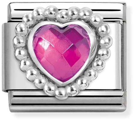 Nomination Classic Silver Beaded Heart Shaped Faceted Pink Stone Charm