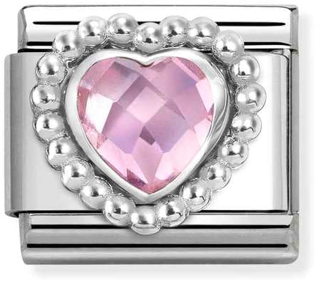 Nomination Classic Silver Beaded Heart Shaped Faceted Pink Cubic Zirconia Charm
