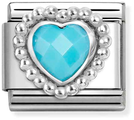 Nomination Classic Silver Beaded Heart Shaped Faceted Turquoise Stone Charm