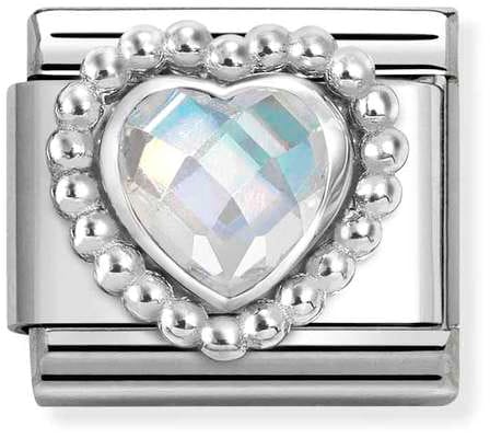 Nomination Classic Silver Beaded Heart Shaped Faceted White Cubic Zirconia Charm