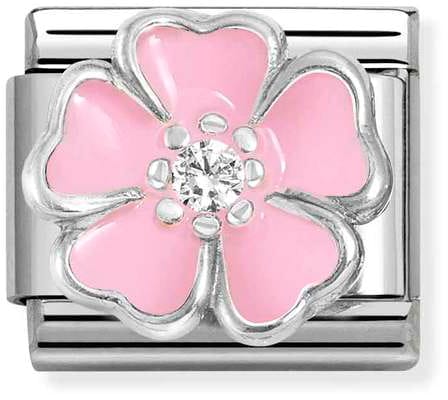 Nomination Classic Silver Big Pink Flower Charm