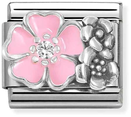 Nomination Classic Silver Pink Flower With Cubic Zirconia Charm