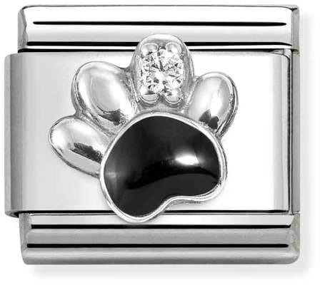 Nomination Classic Silver Black Pawprint With Cubic Zirconia Charm