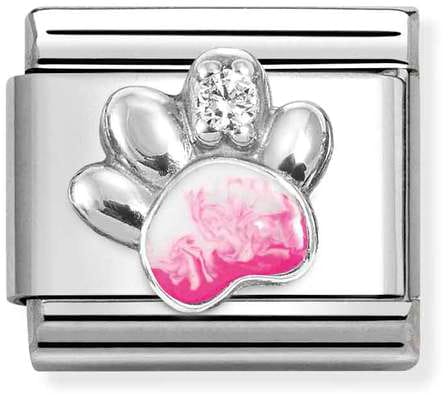 Nomination Classic Silver Pink Pawprint With Cubic Zirconia Charm