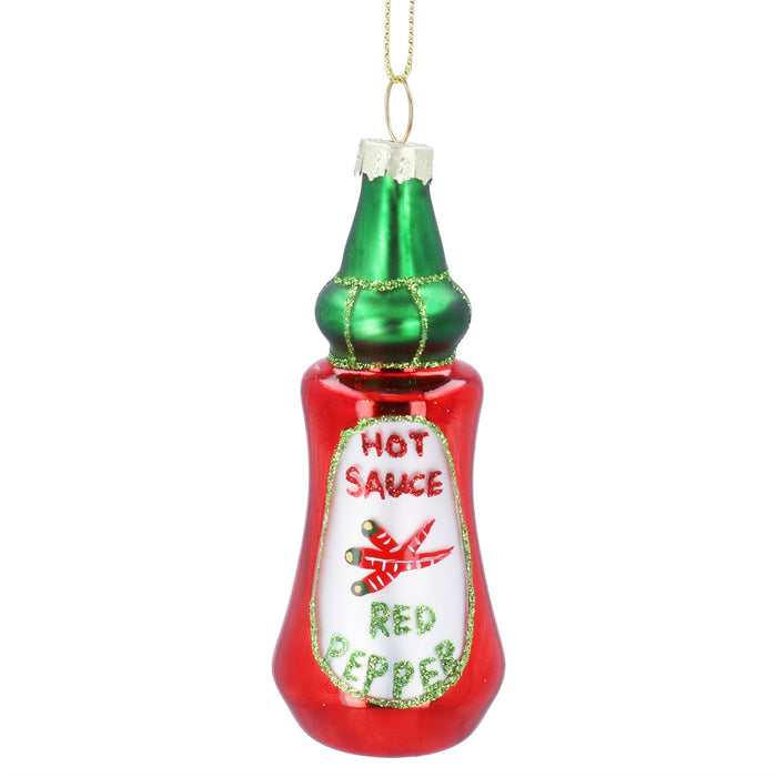 Gisela Graham Bottle Of Hot Sauce Glass Decoration