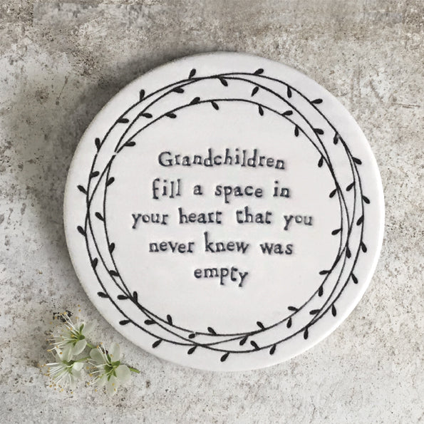 East of India Porcelain Leaf Coaster - Grandchildren Fill A Space