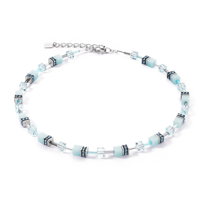 Coeur De Lion GeoCUBE® Iconic Mono Ice Blue Silver Necklace