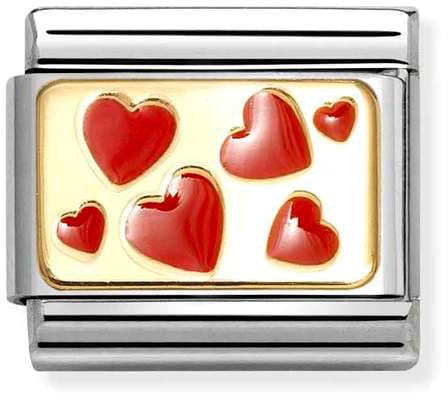 Nomination Classic Gold Plates Red Hearts Plaque Charm