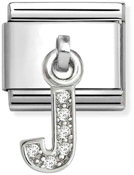 Nomination Classic Silver Letter J With White Crystal Charm