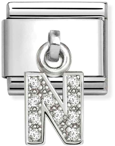 Nomination Classic Silver Letter N With White Crystal Charm