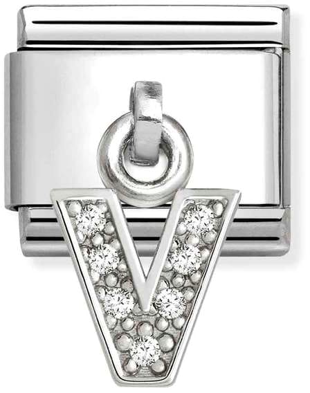 Nomination Classic Silver Letter V With White Crystal Charm