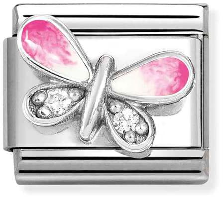 Nomination Classic Silver Pink Butterfly With Cubic Zirconia Charm