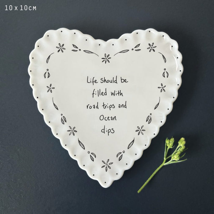 East of India Heart Scallop Coaster - Life Filled With Ocean Dips