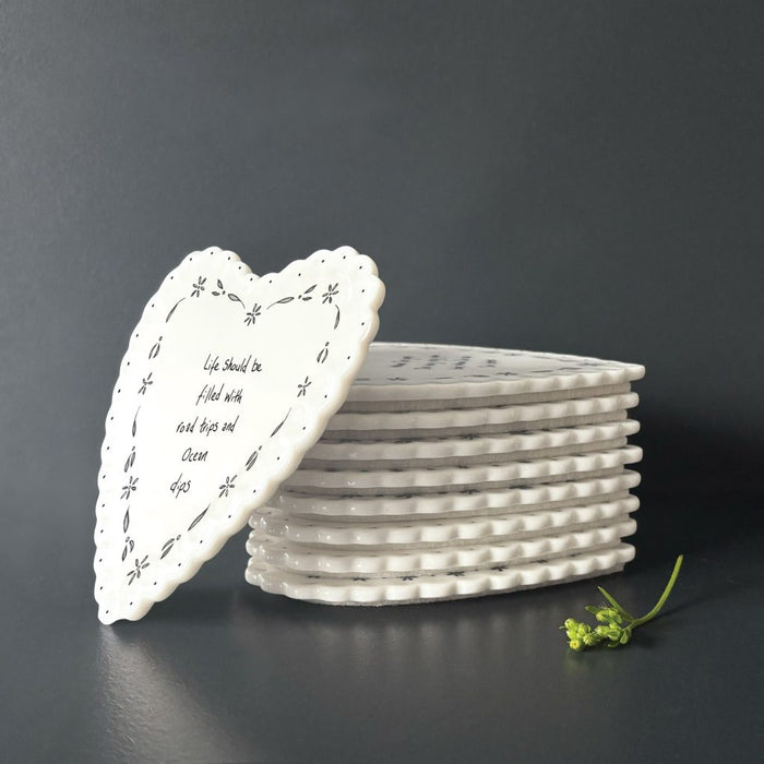 East of India Heart Scallop Coaster - Life Filled With Ocean Dips