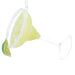 Decorative lemon and lime slice with a cone-shaped object on a white background