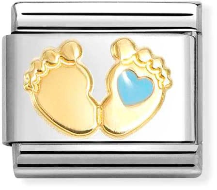 Nomination Classic Gold Baby Feet And Blue Heart Charm