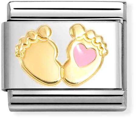 Nomination Classic Gold Baby Feet And Pink Heart Charm