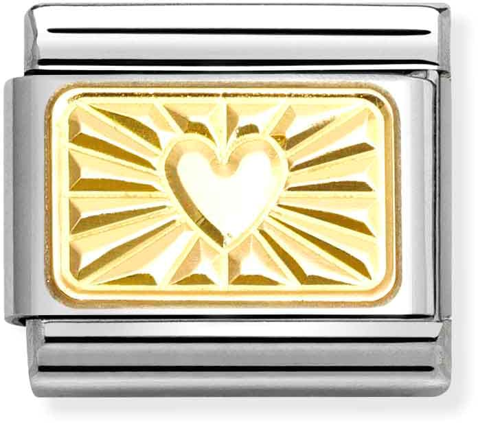 Classic Gold Diamond Heart On Etched Plate Charm
