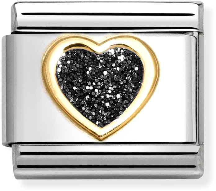 Nomination Classic Gold Black Glitter Heart Charm