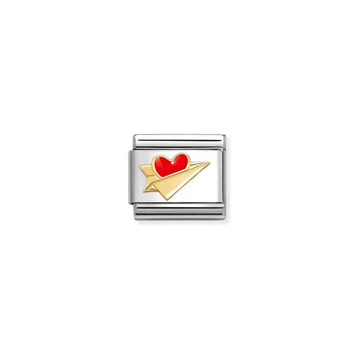 Nomination Classic Gold Symbols Paper Airplane Red Heart Charm