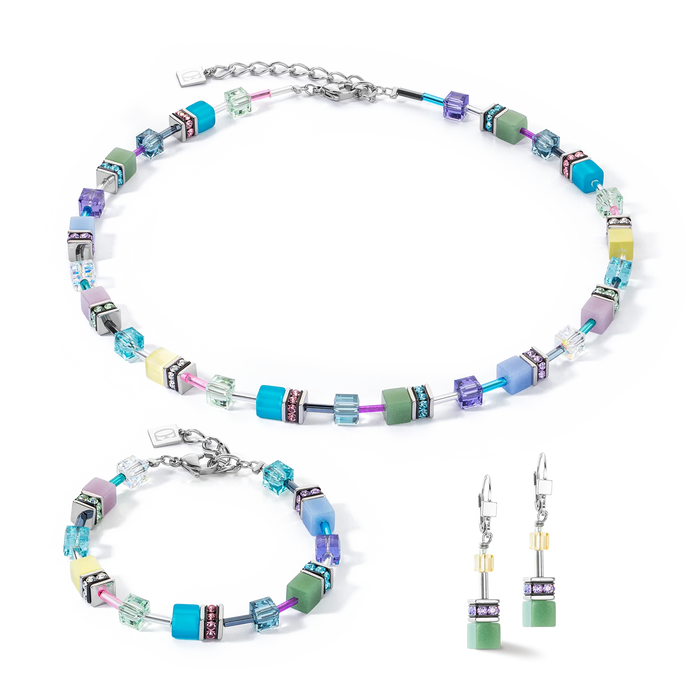 Coeur De Lion GeoCUBE® Iconic Ice Pastels Silver Necklace