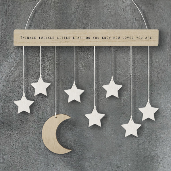 East of India Wood Twinkle Hanger Moon and Stars