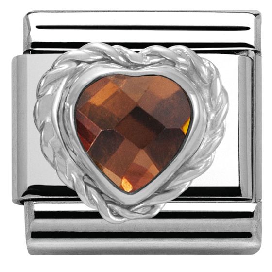 Nomination Classic Silver Cubic Zirconia Faceted Heart Stones Smokey Charm