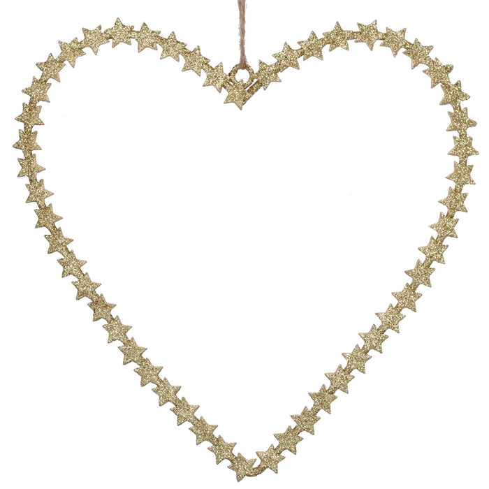 Gisela Graham Gold Heart With Star Trim Metal Hanging Dec 21cm