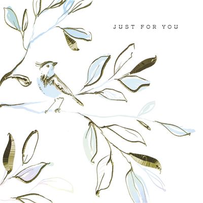 Decorative card with birds and leaves on a white background