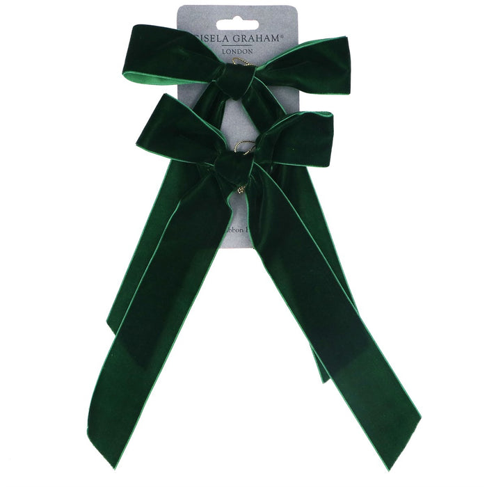 Gisela Graham Dark Green Velvet Clip On decorative Bow 2 Pack