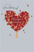 Card with a heart-shaped tree made of hearts and the text 'For my Husband Always & Forever' on a light blue background.