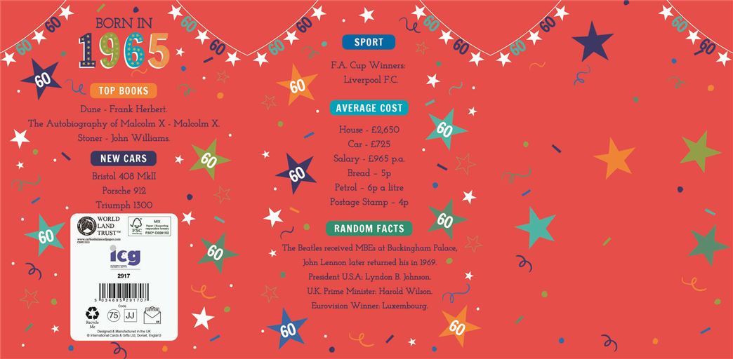 ICG Happy 60th Year You Were Born Birthday Card