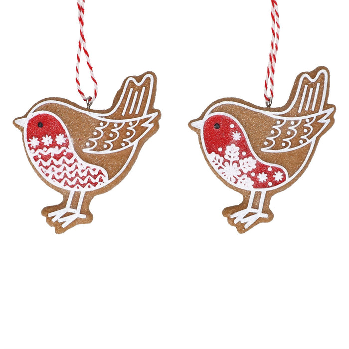 Gisela Graham White Iced Resin Gingerbread 2D Robin 7cm