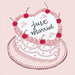 Illustration of a wedding cake with 'just married' text and cherries on a pink background