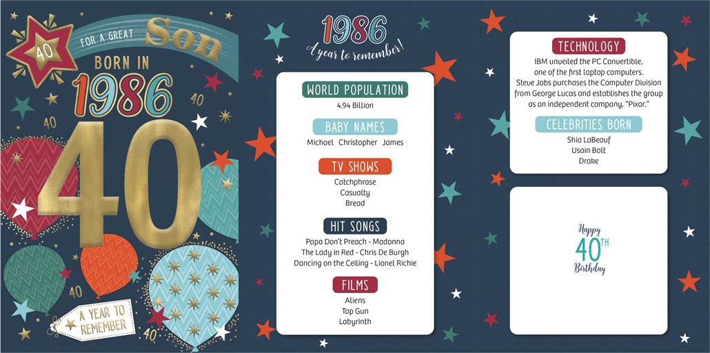 ICG 'Son 40 Born In 1986' Birthday Card