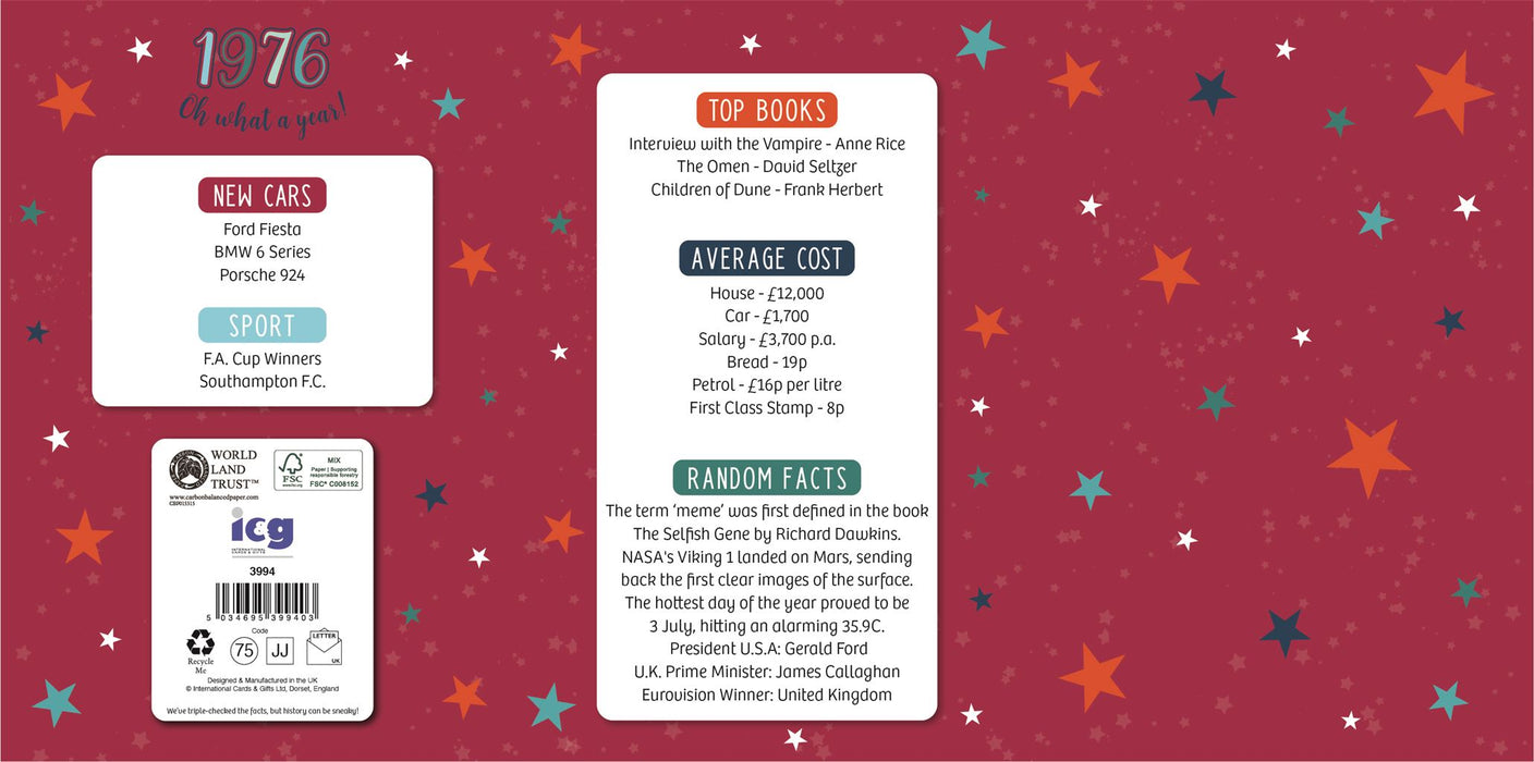 ICG 'Son 50 Born In 1976' Birthday Card