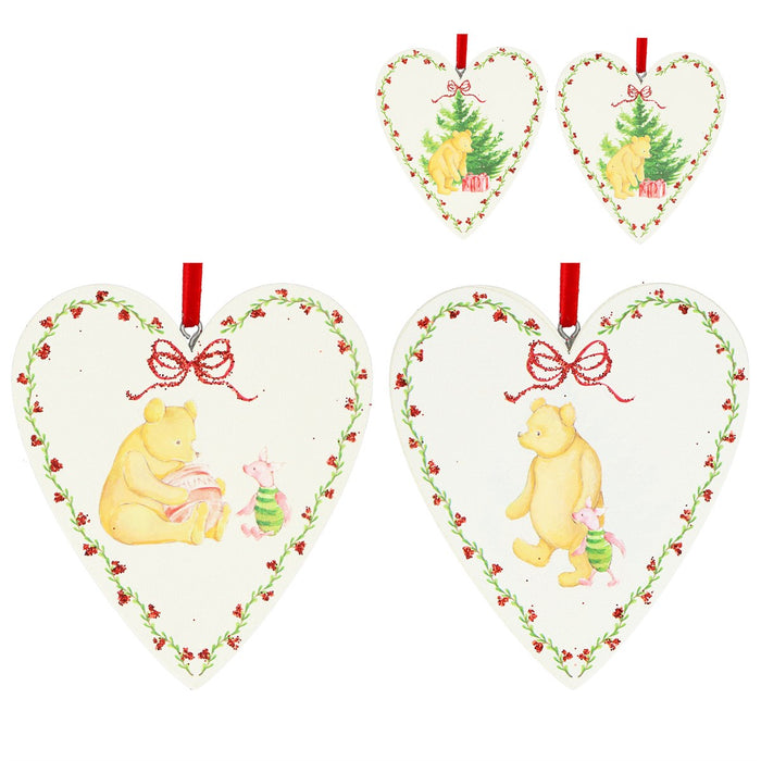Gisela Graham Winnie-The-Pooh & Piglet Heart Wood Hanging Dec 10cm