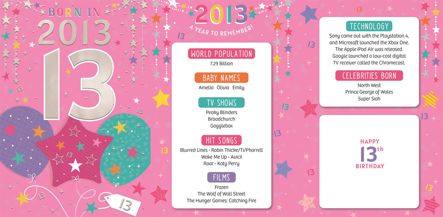 ICG 'Girl 13 Born In 2013' Birthday Card