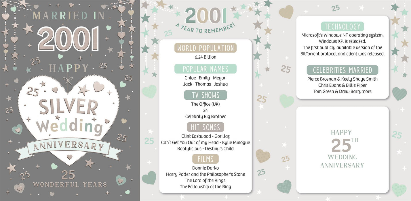 ICG 'Silver Wedding Anniversary Married In 2001' Wedding Card