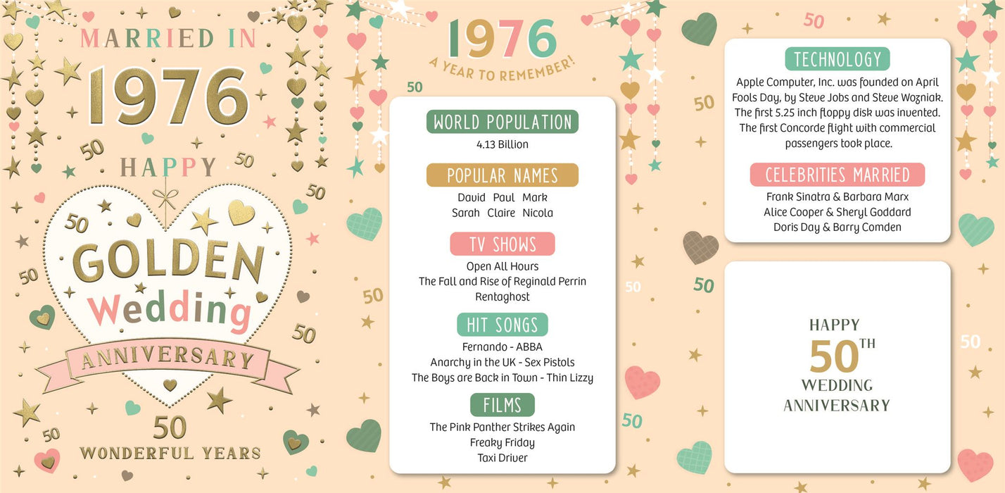 ICG 'Golden Wedding Anniversary Married In 1976' Wedding Card