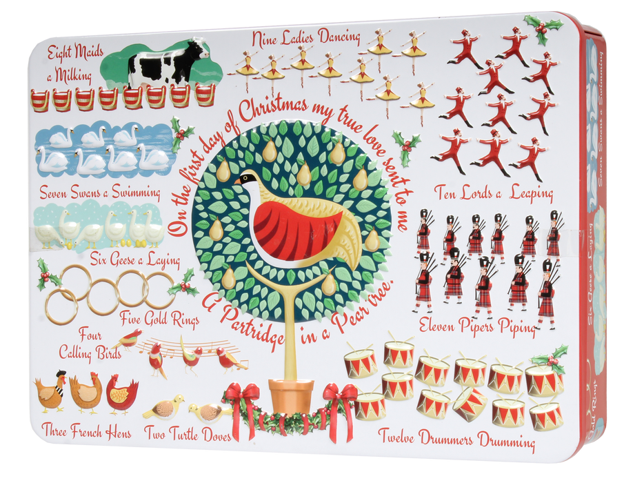 12 Days Of Christmas Tin Filled With Assorted Biscuits