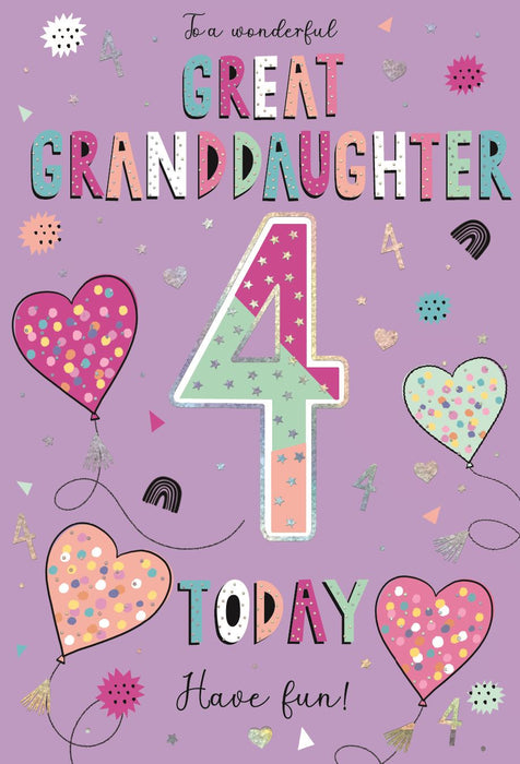 ICG 'For A Wonderful Great Granddaughter 4 Today' Birthday Card